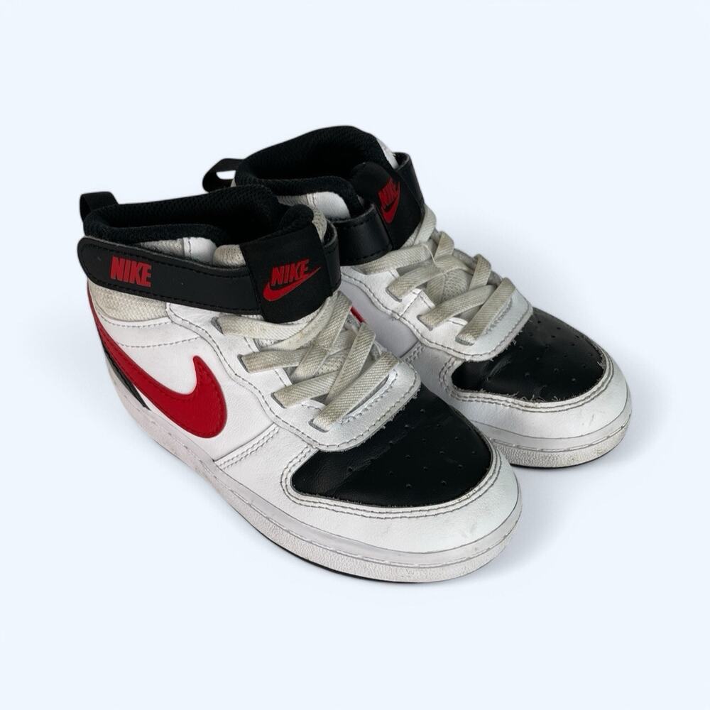 NIKE Court Borough Toddler Mid 2 High Top White Black Red CD7784-110 Size 9C